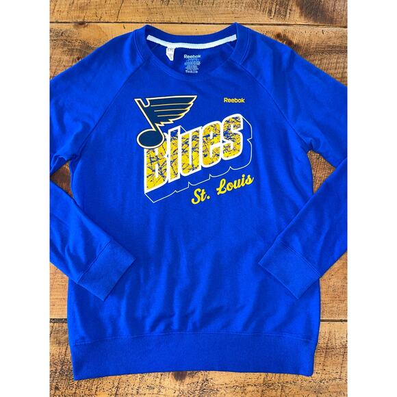 Womens Reebok Blue St. Louis Blues French Terry‎ Crew Sweatshirt Logo Size Large - Picture 1 of 6